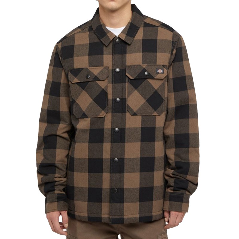 DICKIES Sherpa Lined Sacramento Mushroom Brown plaid overshirt